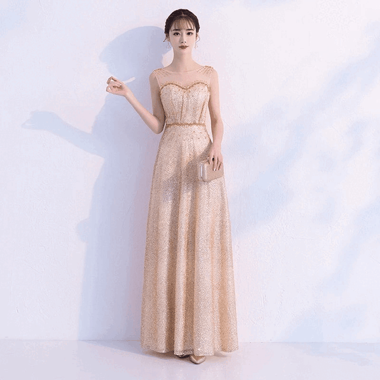 Amelia (着丈 サイズオーダー可能) Aラインドレス オーダーメイド ロングドレス ノースリーブドレス ベージュドレス ビジュードレス スパンコールドレス チュール 上質素材 体型補整 美シルエット クラシックホテル 大階段 シャンデリア光 気品 華やか 主役級 ラグジュアリー フォーマル 結婚式 演奏会 パーティー 特別な夜 (ベージュ)XS S M L XL XXL XXXL