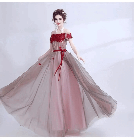 teresar-a2 (着丈 サイズオーダー可能) Aラインドレス オーダーメイド ロングドレス オフショルダードレス ピンクドレス チュールドレス サテン 微光沢素材 体型補整 美シルエット 高層ホテル ラウンジ 窓際 夕景 サンセット光 気品 透明感 フェミニン 大人女性 ラグジュアリー フォーマル 結婚式 演奏会 パーティー 特別な夜 (レッド)XS S M L XL XXL XXXL