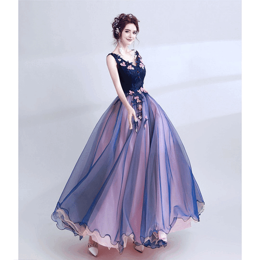 3-dhdh7 (着丈 サイズオーダー可能) ロングドレス オーダーメイド Aラインドレス ノースリーブドレス チュールドレス オーガンジードレス グラデーションドレス 水色ドレス フレアシルエット エアリー 軽やかな動き 透明感 幻想的 気品 大人女性 美シルエット 高級感 特別な一日 結婚式 二次会 演奏会 パーティー フォーマル 日本人女性 (パープル)XS S M L XL XXL XXXL