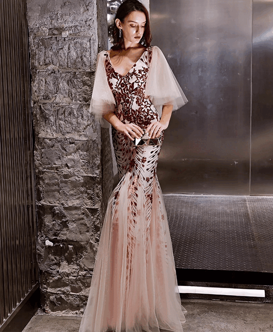 3-355 フィッシュテールドレス (着丈 サイズオーダー可能) オーダーメイド ロングドレス ノースリーブドレス ビジュードレス 上質チュール シアー素材 微光沢 縦ライン強調 美シルエット ホテル大階段 ゴールド光 気品 透明感 大人女性 ラグジュアリー フォーマル 結婚式 演奏会 パーティー 特別な夜 (レッド)XS S M L XL XXL XXXL