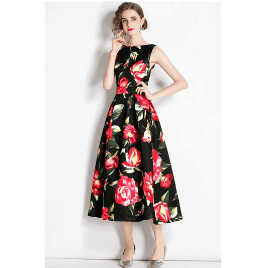 2-hh7hj9 (着丈 サイズオーダー可能) ブラック Aラインドレス ロングドレス ノースリーブドレス オーダーメイド 高級 フローラル 花柄 立体刺繍 クラシカル クチュール感 美シルエット 細見え 気品ある佇まい 階段中央 ポーズ シャンデリア光 ホテルナイト 特別な夜 主役級 結婚式 演奏会 正礼装 ラグジュアリードレス (レッド)XS S M L XL XXL XXXL