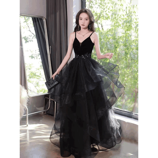 Seraphine (着丈 サイズオーダー可能) マーメイドドレス ロングドレス オーダーメイド ブラックドレス ノースリーブドレス ワンショルダードレス サテンドレス トレーン フロアレングス クラシックホテル 夜景ライティング シャンデリア光 女優的存在感 都会的 気品 大人女性 美シルエット 高級感 特別な夜 結婚式 披露宴 二次会 演奏会 パーティー フォーマル 日本人女性 (ブラック)XS S M L XL XXL XXXL