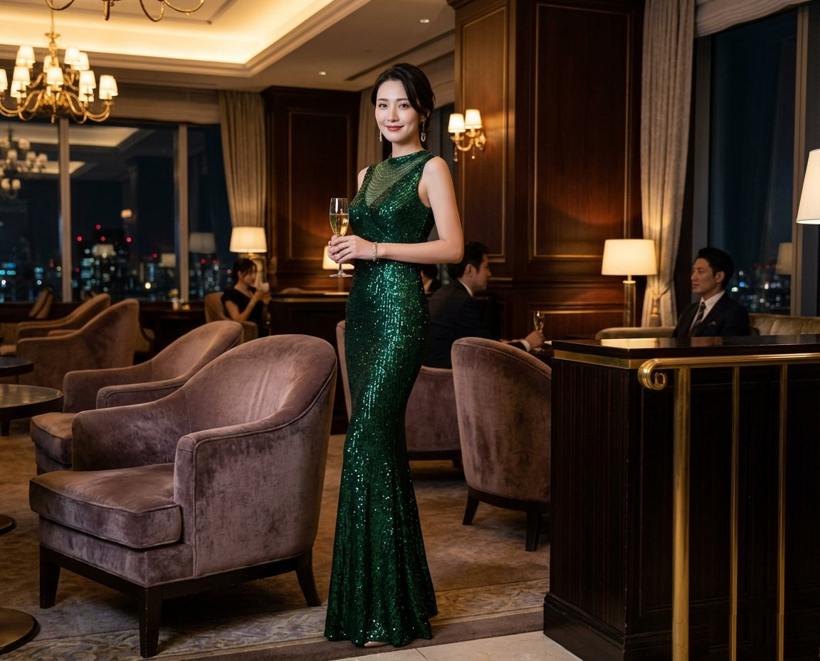 シンプルオシャレな7分袖のマーメイド イブニングドレス W287.png?v=1708483982