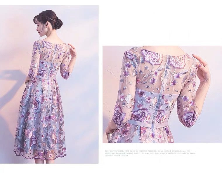 aaron ミディアムドレス パープル S M L XL XXL 即日発送 即納 結婚式 パーティードレス 体型カバー 小柄  ゆったり マタニティ ブラジャー 20代 30代 40代 50代 ブランド ワンピース シャンパン 夏 持ち運び