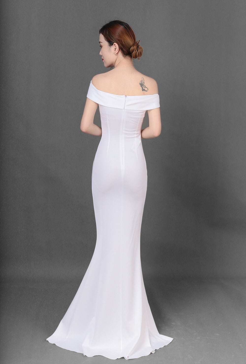 sibille (着丈 サイズオーダー可能) オーダーメイド スリットドレス ロングドレス ブラック オフショルダー 背中見せ 美脚効果 マーメイドライン 高級感 日本人女性 夜景 ホテルラウンジ 特別な夜 (ブラック)XS S M L XL XXL XXXL