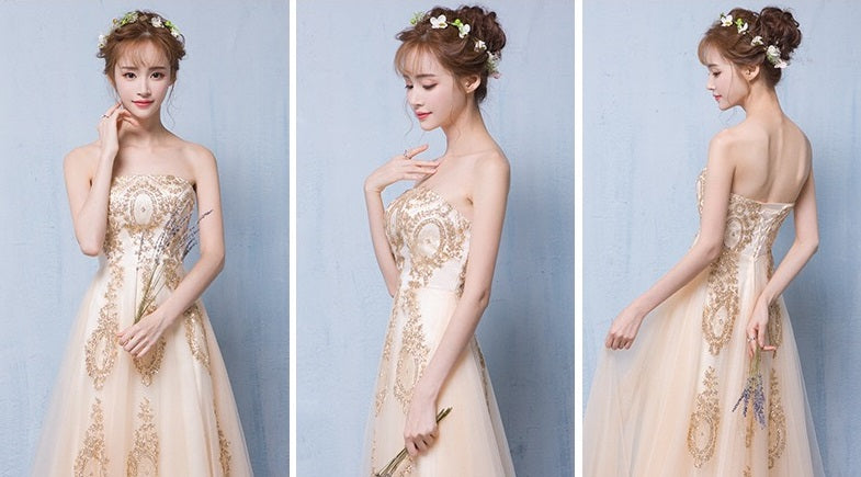 brooklyn Aラインドレス ゴールド ハイネック ノースリーブ XS S M L XL XXL - アルカドレス