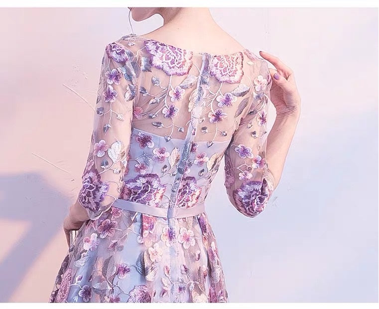 aaron ミディアムドレス パープル S M L XL XXL 即日発送 即納 結婚式 パーティードレス 体型カバー 小柄  ゆったり マタニティ ブラジャー 20代 30代 40代 50代 ブランド ワンピース シャンパン 夏 持ち運び