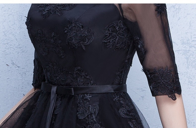 benjamin Aラインドレス (着丈 サイズオーダー可能) オーダーメイド ロングドレス ノースリーブドレス ブラックドレス チュール レース ビジュー 刺繍 上質素材 高級感 気品 透明感 大人の余裕 静かな美しさ クラシックホテル 大階段 シャンデリア ゴールデンライティング ラグジュアリー 光演出 立体シルエット 体型補正 フォーマル 晩餐会 特別な夜 (ブラック)