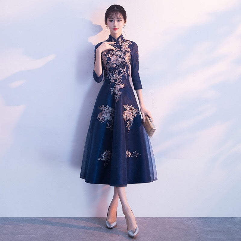 laplace Aラインドレス ネイビー S M L XL XXL 即日発送 即納 結婚式 パーティードレス 体型カバー 小柄 ゆったり マタニティ ブラジャー 20代 30代 40代 50代 ブランド ワンピース シャンパン 夏 持ち運び
