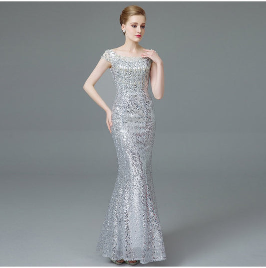 アルカドレス(ARUKA DRESS) alonza オーダーメイド マーメイドドレス ロングドレス スパンコールドレス シルバードレス キャップスリーブ 結婚式/演奏会 パーティードレス 体型カバー 大きいサイズ 写真映え ラグジュアリー 主役級 (シルバー)XS S M L XL XXL