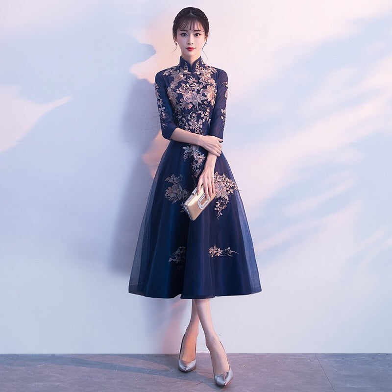 laplace Aラインドレス ネイビー S M L XL XXL 即日発送 即納 結婚式 パーティードレス 体型カバー 小柄 ゆったり マタニティ ブラジャー 20代 30代 40代 50代 ブランド ワンピース シャンパン 夏 持ち運び