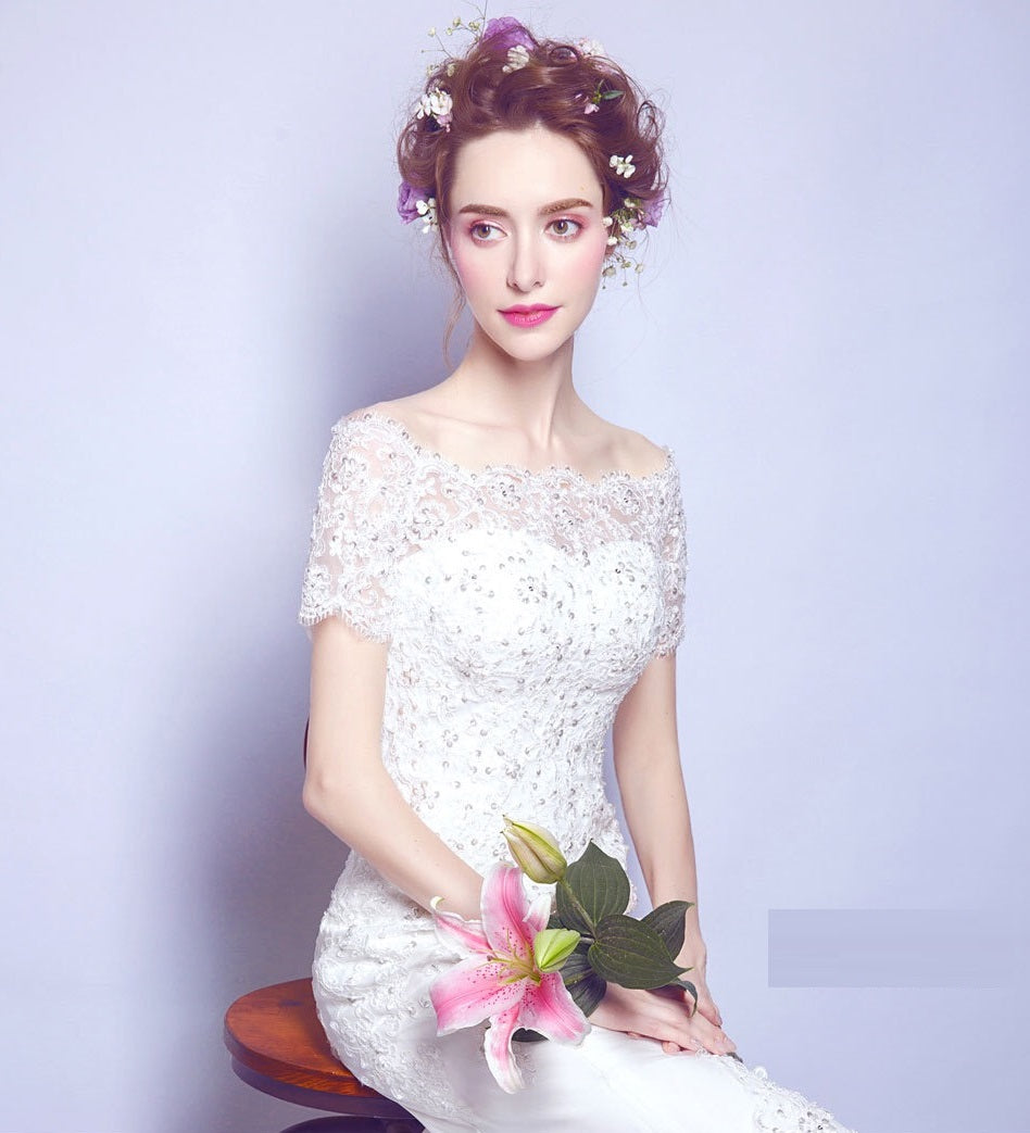 elenore (着丈 サイズオーダー可能) オーダーメイド ロングドレス マーメイドドレス ホワイトドレス レースドレス ラグジュアリー フォーマル 高級素材 フィットアンドフレア 曲線美 体型補整 優雅 大人の余裕 ナチュラルライティング 正統派 結婚式 披露宴 演奏会 二次会 パーティー 高級感 特別な一日 日本人女性 (ホワイト)XS S M L XL XXL XXXL