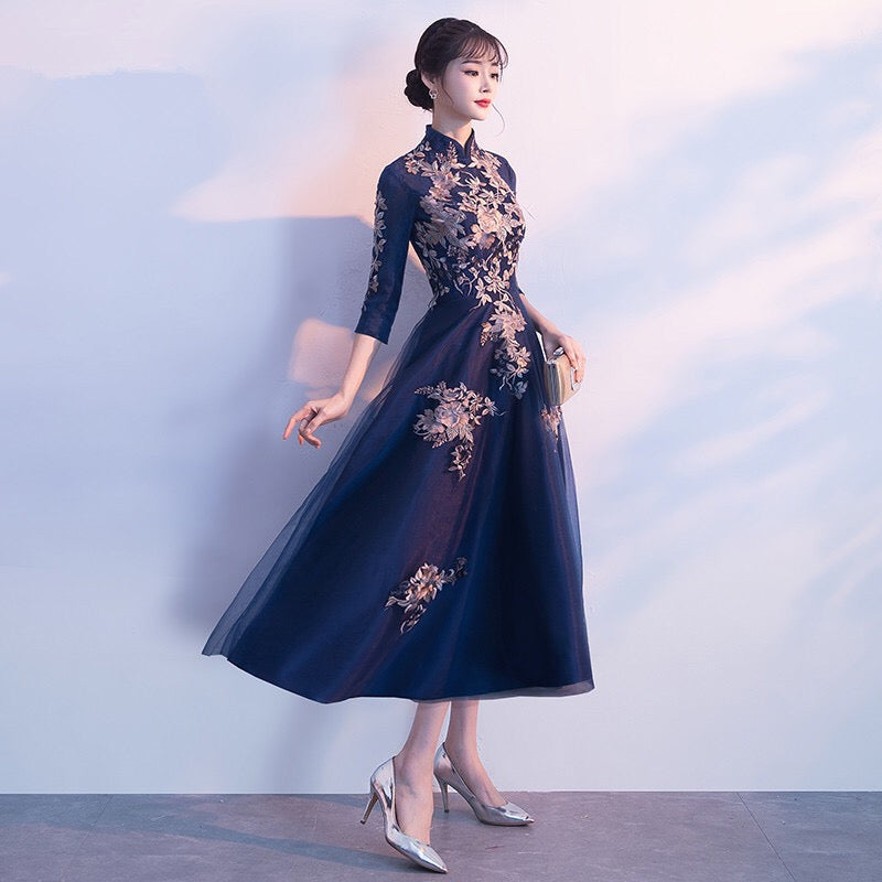 laplace Aラインドレス ネイビー S M L XL XXL 即日発送 即納 結婚式 パーティードレス 体型カバー 小柄 ゆったり マタニティ ブラジャー 20代 30代 40代 50代 ブランド ワンピース シャンパン 夏 持ち運び