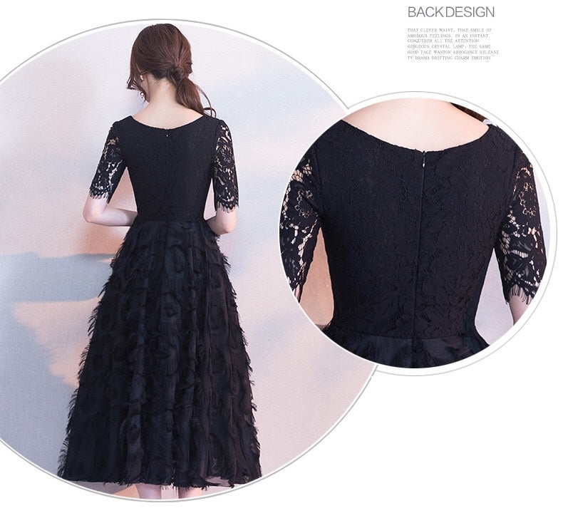 bertille (着丈 サイズオーダー可能) オーダーメイド ミディドレス フレアドレス レースドレス ノースリーブドレス ブラックドレス フォーマルドレス 上質素材 総レース 立体フレア 美シルエット クラシックホテル 階段演出 シャンデリア光 気品 可憐 大人女性 正装 パーティー 二次会 レセプション 高級感 日本人女性向け (ブラック)XS S M L XL XXL XXXL