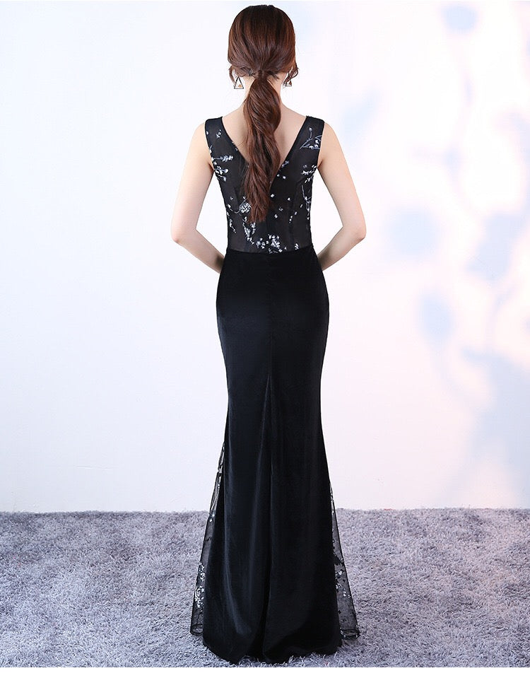 seraph (着丈 サイズオーダー可能) オーダーメイド ブラック マーメイドドレス スリットドレス ロングドレス ノースリーブ ビジュー レース 上質素材 美シルエット 大人女性 夜景 映え ホテル パーティー 特別な夜 (ブラック)XS S M L XL XXL XXXL