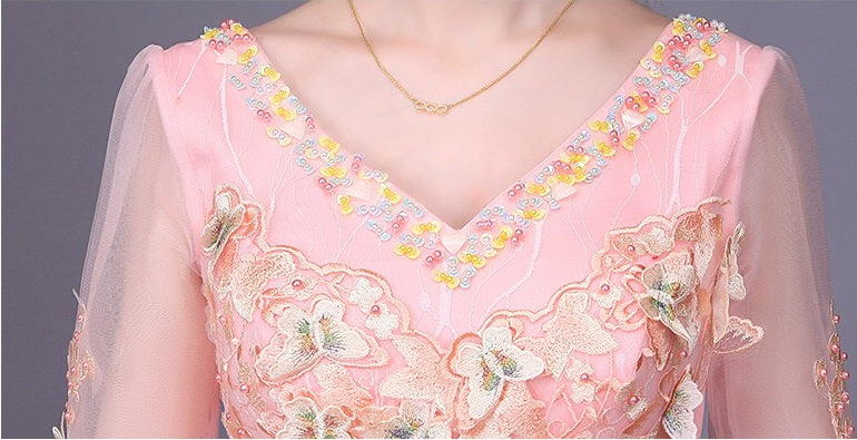 violetta Aラインドレス ピンク S M L XL XXL XXXL 結婚式 大きいサイズ 演奏会 パーティードレス ロングドレス お呼ばれ ドレス ワンピース 二次会 発表会 母親 フォーマルドレス 袖あり フォーマル パーティー 披露宴 同窓会 アフタヌーン ドレス ママ ドレス ミセス 七分袖 洋装 長袖 マザーズ ドレス 演奏会用 ドレス レディース Aライン