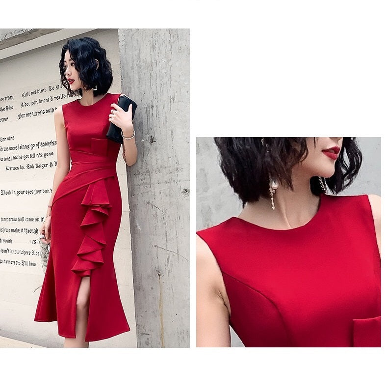 reginar スリットドレス レッド XS S M L XL 2XL 3XL 即日発送 即納 結婚式 パーティードレス 体型カバー 小柄 ゆったり マタニティ ブラジャー 20代 30代 40代 50代 ブランド ワンピース シャンパン 夏 持ち運び