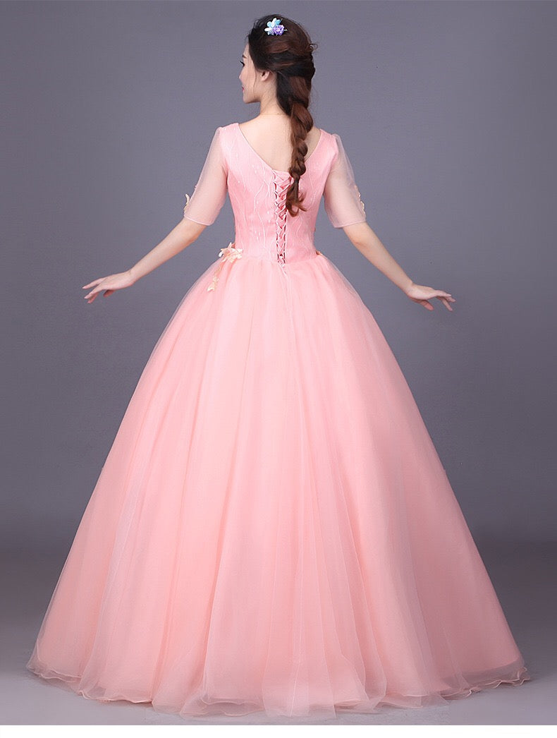 ignazio Aラインドレス (着丈 サイズオーダー可能) オーダーメイド ピンク ロングドレス チュール レース ビジュー ノースリーブ フレア ボリューム 透明感 可憐 上品 日本人女性 プリンセスライン ホテル空間 特別な夜 結婚式 二次会 パーティー ラグジュアリードレス (ピンク)XS S M L XL XXL XXXL