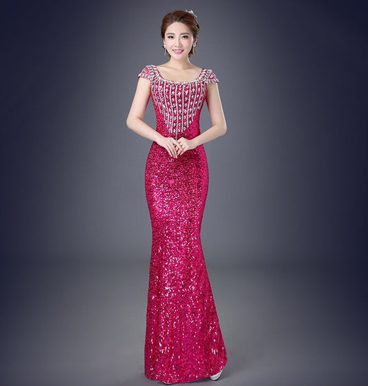 アルカドレス(ARUKA DRESS) alonza スパンコールドレス ロングドレス パーティードレス 結婚式 演奏会 ステージ衣装 オーダーメイド 着丈/サイズオーダー可 ビジュー刺繍 スレンダーライン シースルーネック 写真映え 高級感 (レッド)XS S M L XL XXL XXXL