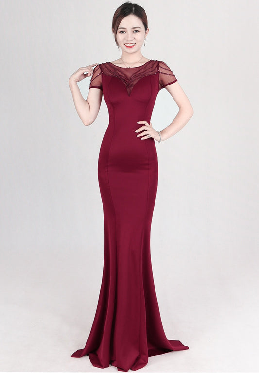 patty マーメイドドレス (着丈 サイズオーダー可能) オーダーメイド ロングドレス ブルードレス シースルーショルダー ビジュードレス 体型補整 美シルエット 高級感 上質素材 ホテルディナー 大人エレガント フォーマル対応 (パープル)