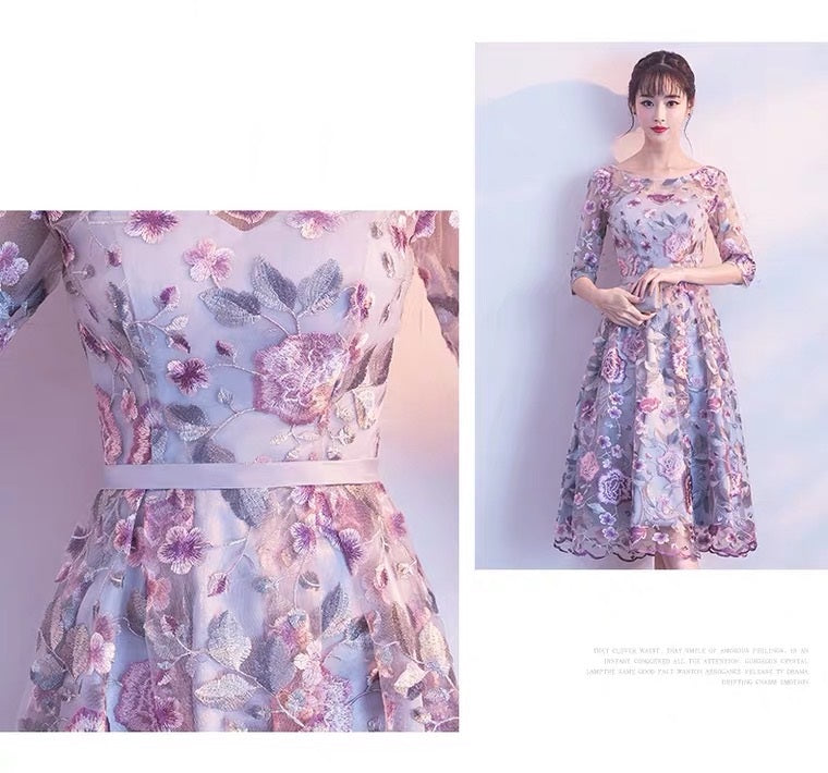 aaron ミディアムドレス パープル S M L XL XXL 即日発送 即納 結婚式 パーティードレス 体型カバー 小柄  ゆったり マタニティ ブラジャー 20代 30代 40代 50代 ブランド ワンピース シャンパン 夏 持ち運び