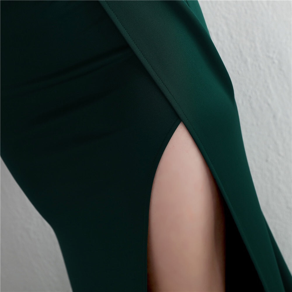 aurelia スリットドレス (着丈 サイズオーダー可能) オーダーメイド マーメイドドレス ワンショルダードレス ブラックドレス アームチェーン 美脚魅せ 体型補整 セクシーシルエット ホテルラウンジ 高級感 大人女性 (ブラック)