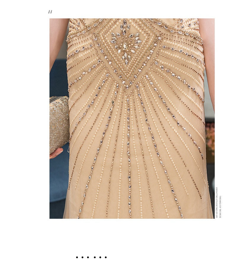 豪華オールビジュードレス arsenio (着丈 サイズオーダー可能) オーダーメイド マーメイドドレス ロングドレス ノースリーブドレス ビジュードレス ベージュドレス フォーマルドレス 上質素材 繊細スパンコール クラシックホテル 階段演出 シャンデリア光 縦ライン 曲線美 体型補整 気品 透明感 大人女性 正装 結婚式 演奏会 晩餐会 パーティー 高級感 日本人女性向け (ベージュ)XS S M L XL XXL XXXL