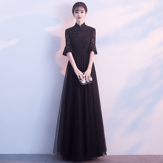 pichon (着丈 サイズオーダー可能) オーダーメイド ロングドレス Aラインドレス ノースリーブドレス ブラックドレス フォーマルドレス 高級ドレス 上質素材 ミニマル 透明感 気品 知的エレガンス 大人女性 美シルエット 体型補整 柔光 スタジオ空間 静謐な佇まい 結婚式 二次会 演奏会 特別な夜 ラグジュアリー (ブラック)XS S M L XL XXL XXXL