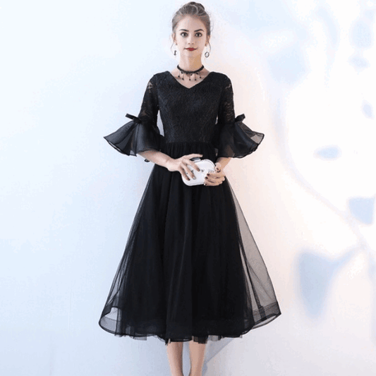 noor Aラインドレス ミディアム ブラック S M L XL XXL 即日発送 即納 結婚式 パーティードレス 体型カバー 小柄  ゆったり マタニティ ブラジャー 20代 30代 40代 50代 ブランド ワンピース シャンパン 夏 持ち運び