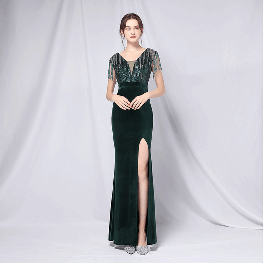 agafon スリットドレス ネイビー レッド ゴールド グリーン ブラック S M L XL 結婚式 大きいサイズ 演奏会 パーティードレス ロングドレス お呼ばれ ドレス ワンピース 二次会 発表会 母親 フォーマルドレス 袖あり フォーマル パーティー 披露宴 同窓会 アフタヌーン ドレス ママ ドレス ミセス 七分袖 洋装 長袖 マザーズ ドレス 演奏会用 ドレス レディース Aライン