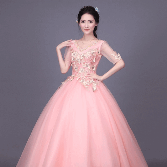 violetta Aラインドレス (着丈 サイズオーダー可能) オーダーメイド ロングドレス チュールドレス ピンクドレス レース刺繍 体型補整 上質素材 透明感 優美シルエット 大人上品 ホテルディナー フォーマル 特別な夜 ラグジュアリー (ピンク)XS S M L XL XXL XXXL