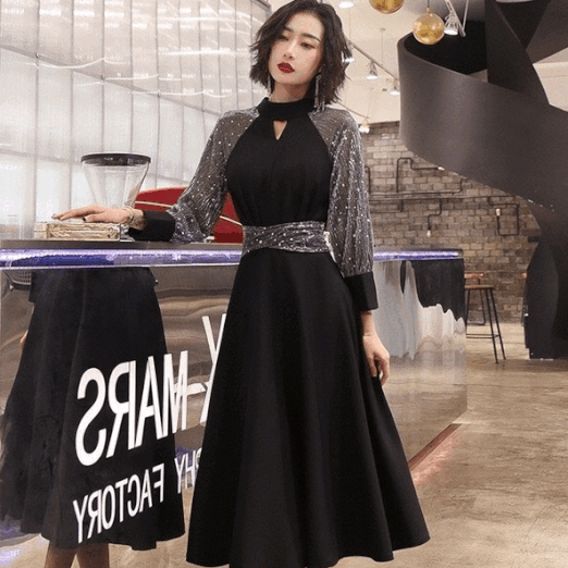 aune Aラインドレス ミディアム ブラック XS S M L XL XXL 結婚式 大きいサイズ 演奏会 パーティードレス ロングドレス お呼ばれ ドレス ワンピース 二次会 発表会 母親 フォーマルドレス 袖あり フォーマル パーティー 披露宴 同窓会 アフタヌーン ドレス ママ ドレス ミセス 七分袖 洋装 長袖 マザーズ ドレス 演奏会用 ドレス レディース Aライン