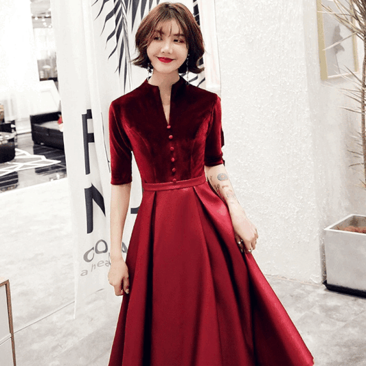 dagn Aラインドレス ミディアム レッド XS S M L XL XXL XXXL 即日発送 即納 結婚式 パーティードレス 体型カバー 小柄  ゆったり マタニティ ブラジャー 20代 30代 40代 50代 ブランド ワンピース シャンパン 夏 持ち運び