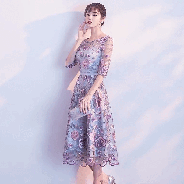 aaron ミディアムドレス パープル S M L XL XXL 即日発送 即納 結婚式 パーティードレス 体型カバー 小柄  ゆったり マタニティ ブラジャー 20代 30代 40代 50代 ブランド ワンピース シャンパン 夏 持ち運び