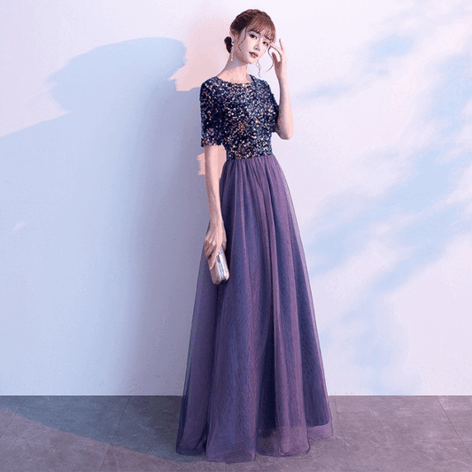 esteri Aラインドレス パープル ロング ミディアム XS S M L XL XXL XXXL 結婚式 大きいサイズ 演奏会 パーティードレス ロングドレス お呼ばれ ドレス ワンピース 二次会 発表会 母親 フォーマルドレス 袖あり フォーマル パーティー 披露宴 同窓会 アフタヌーン ドレス ママ ドレス ミセス 七分袖 洋装 長袖 マザーズ ドレス 演奏会用 ドレス レディース Aライン