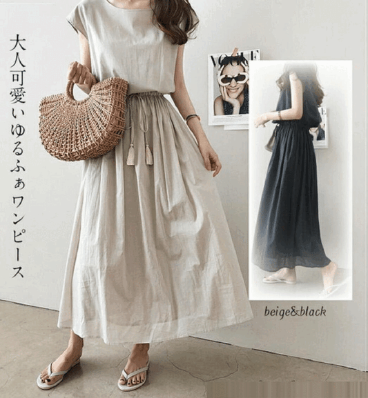 loubet Aラインドレス カジュアル ベージュ ネイビー M L XL 2XL