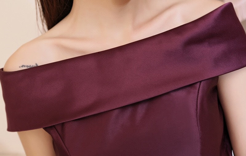 anemonea ミディ丈ドレス (着丈 サイズオーダー可能) オーダーメイド ネイビードレス オフショルダードレス サテンフレアドレス 光沢素材 体型補整 美シルエット 上質感 大人フェミニン ホテルディナー 清楚上品 (ピンク)