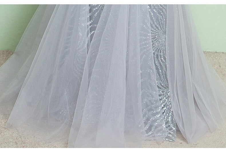 vitry マーメイドドレス (着丈 サイズオーダー可能) オーダーメイド ロングドレス レースドレス シアーデザイン 上質素材 美シルエット 体型補整 透明感 大人上品 ホテルラウンジ 夜景映え 特別な夜 フォーマル ラグジュアリー (グレー)XS S M L XL XXL XXXL