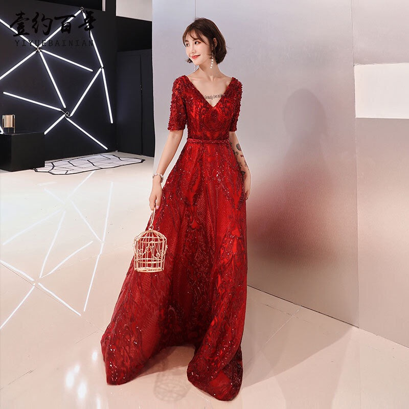 tournier Aラインドレス レッド S M L XL XXL 結婚式 大きいサイズ 演奏会 パーティードレス ロングドレス お呼ばれ ドレス ワンピース 二次会 発表会 母親 フォーマルドレス 袖あり フォーマル パーティー 披露宴 同窓会 アフタヌーン ドレス ママ ドレス ミセス 七分袖 洋装 長袖 マザーズ ドレス 演奏会用 ドレス レディース Aライン