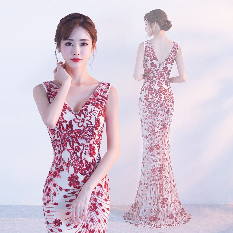 loussier マーメイドドレス レッド S M L XL XXL 即日発送 即納 結婚式 パーティードレス 体型カバー 小柄 ゆったり マタニティ ブラジャー 20代 30代 40代 50代 ブランド ワンピース シャンパン 夏 持ち運び