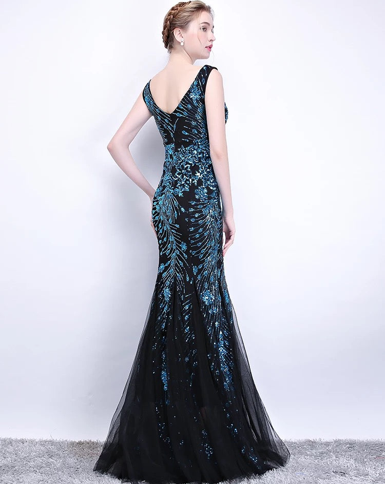 depreza マーメイドドレス ブルー/ブラック ゴールド/ブラック XS S M L XL XXL - アルカドレス