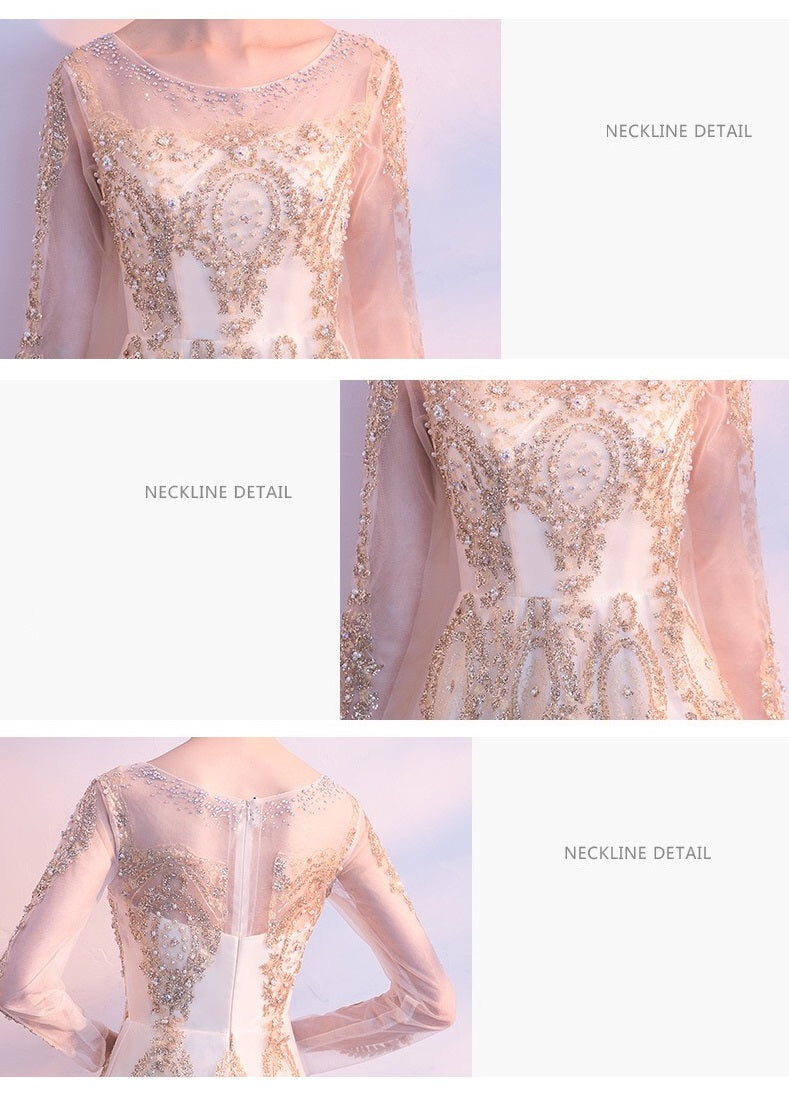 lifar レースロングドレス フルレースドレス (着丈 サイズオーダー可能) オーダーメイド ゴールドドレス 袖ありドレス パーティードレス 結婚式 ワンピース ロング丈 袖あり レース 体型カバー お呼ばれ 二次会 披露宴 20代 30代 40代 大きいサイズ 上品で華やか ホテルウェディング 透明感ドレス 写真映えする優美さ 高貴な印象 柔らかシルエット バックファスナー付き グレースフルライン ライトに映える刺繍 (ゴールド)XS S M L XL XXL XXXL