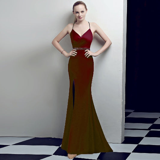 labarre オーダーメイドドレス (着丈 サイズオーダー可能) ブラックドレス マーメイドドレス ロングドレス キャミソールストラップ Vネック 体型補整 美シルエット 高級感 ホテルディナー 都会的スタイル ラグジュアリー (レッド)