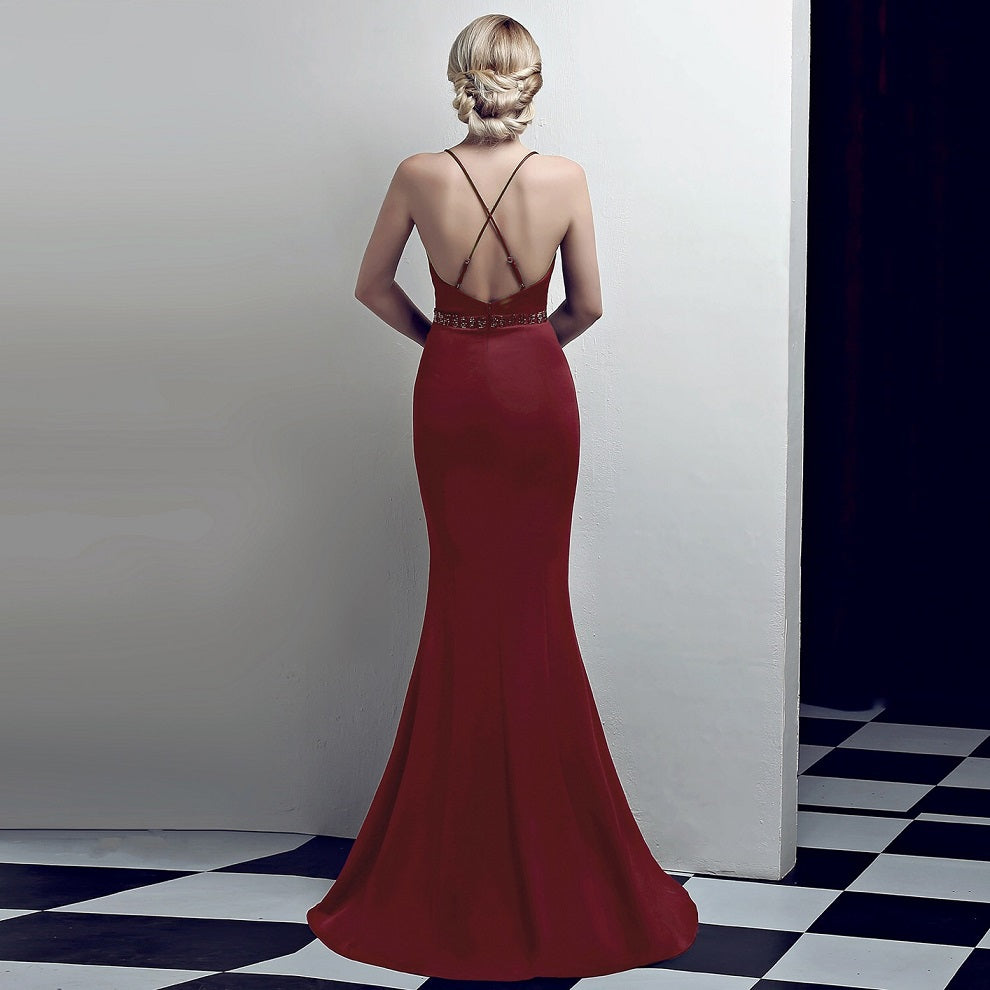 labarre オーダーメイドドレス (着丈 サイズオーダー可能) ブラックドレス マーメイドドレス ロングドレス キャミソールストラップ Vネック 体型補整 美シルエット 高級感 ホテルディナー 都会的スタイル ラグジュアリー (ネイビー)