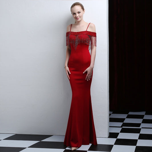 アルカドレス(ARUKA DRESS) lesage オーダーメイド(着丈・サイズ可) レッド フリンジラメ ロングドレス 細ストラップ 袖なし 結婚式/披露宴/二次会 ホテルラウンジ ナイトパーティー 写真映え 大きいサイズ クラッチバッグ付き (レッド)XS S M L XL XXL XXXL