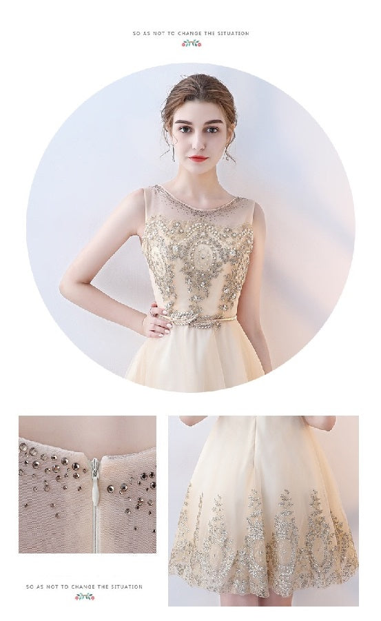 alla ショートドレス ゴールド XS S M L XL XXL XXXL 即日発送 即納 結婚式 パーティードレス 体型カバー 小柄  ゆったり マタニティ ブラジャー 20代 30代 40代 50代 ブランド ワンピース シャンパン 夏 持ち運び