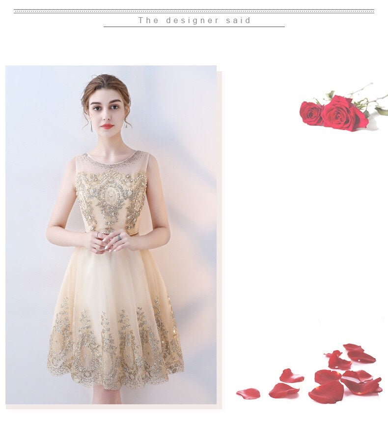 alla ショートドレス ゴールド XS S M L XL XXL XXXL 即日発送 即納 結婚式 パーティードレス 体型カバー 小柄  ゆったり マタニティ ブラジャー 20代 30代 40代 50代 ブランド ワンピース シャンパン 夏 持ち運び