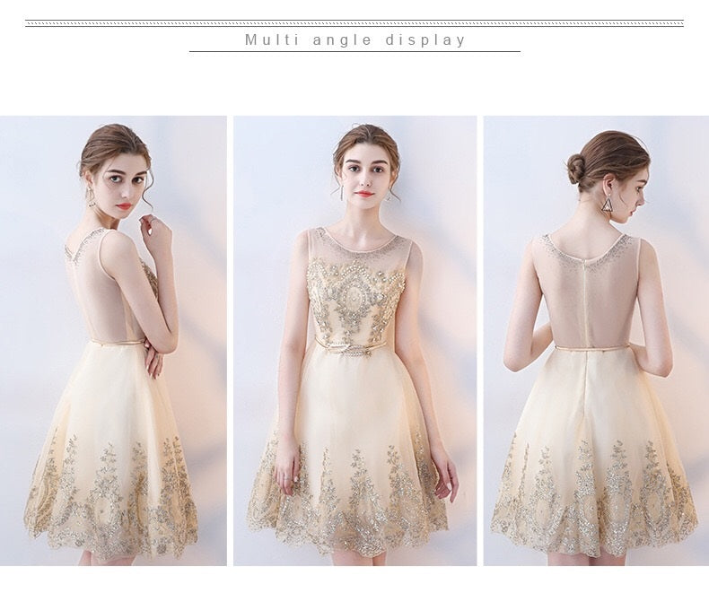 alla ショートドレス ゴールド XS S M L XL XXL XXXL 即日発送 即納 結婚式 パーティードレス 体型カバー 小柄  ゆったり マタニティ ブラジャー 20代 30代 40代 50代 ブランド ワンピース シャンパン 夏 持ち運び