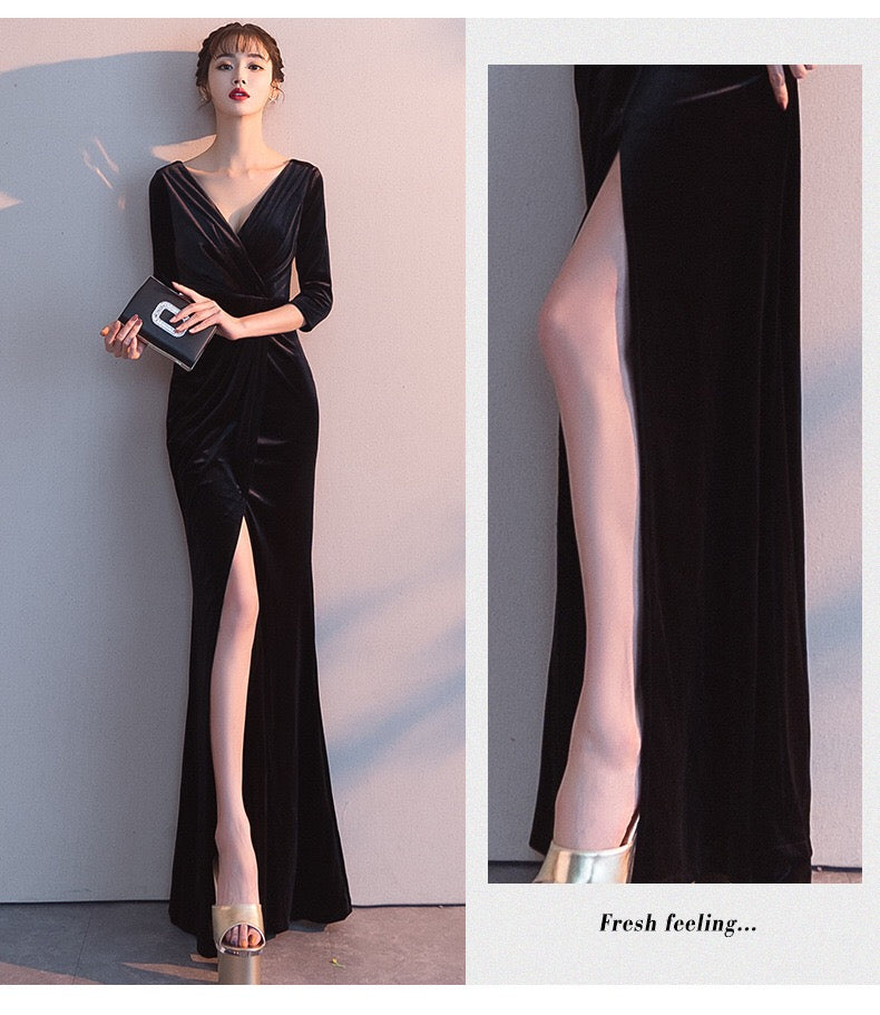 aini スリットドレス グリーン レッド ブルー グレー ブラック ベージュ S M L XL XXL - アルカドレス