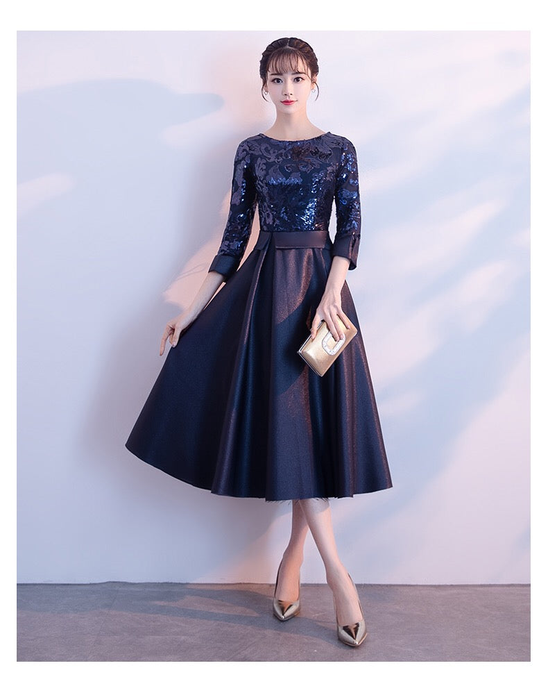 anu Aラインドレス ミディアム ネイビー XS S M L XL XXL XXXL 結婚式 大きいサイズ 演奏会 パーティードレス ロングドレス お呼ばれ ドレス ワンピース 二次会 発表会 母親 フォーマルドレス 袖あり フォーマル パーティー 披露宴 同窓会 アフタヌーン ドレス ママ ドレス ミセス 七分袖 洋装 長袖 マザーズ ドレス 演奏会用 ドレス レディース Aライン
